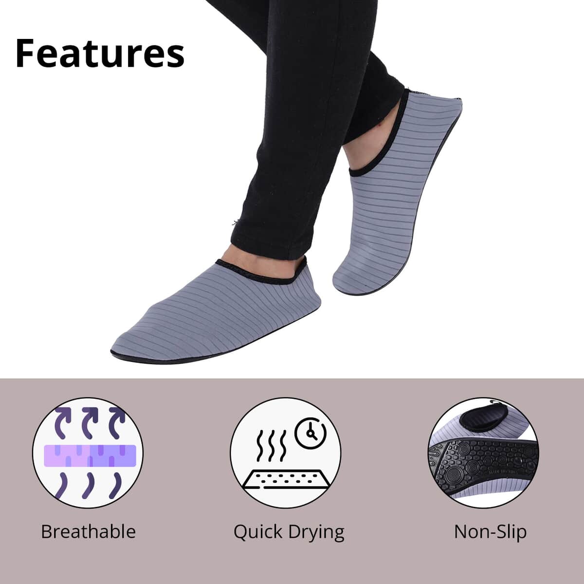 Gray Women's and Men's Water Shoes Barefoot Quick-Dry Aqua Socks (9-10) image number 1