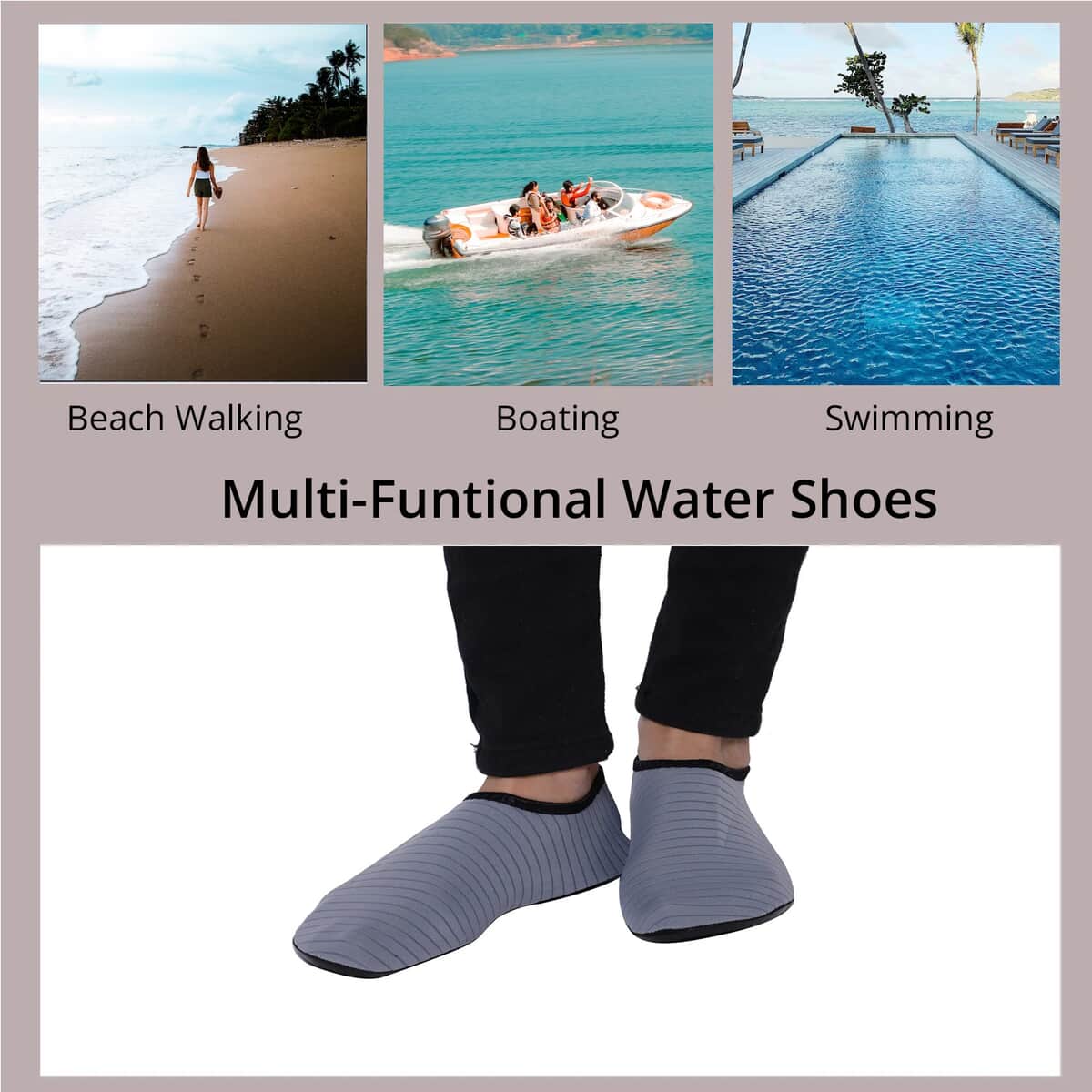 Gray Women's and Men's Water Shoes Barefoot Quick-Dry Aqua Socks (9-10) image number 2