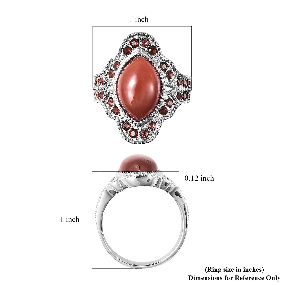 Enhanced Red Agate and Mozabique Garnet Ring in Stainless Steel (Size 9.0) 19.85 ctw image number 4