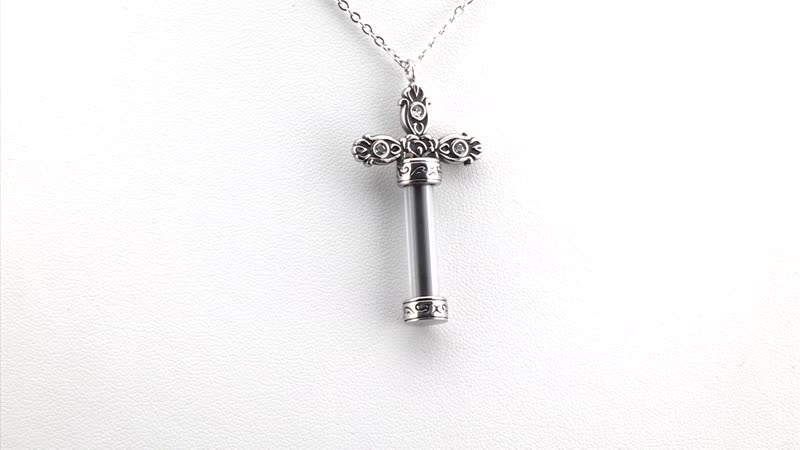 5.00 ctw Shungite, Austrian Crystal, Glass Cross Bottle Necklace 20 Inches in Stainless Steel