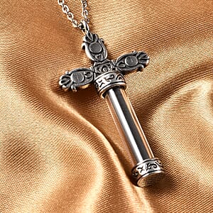Shungite 5.00 ctw and Austrian Crystal, Glass Cross Bottle Necklace 20 Inches in Stainless Steel