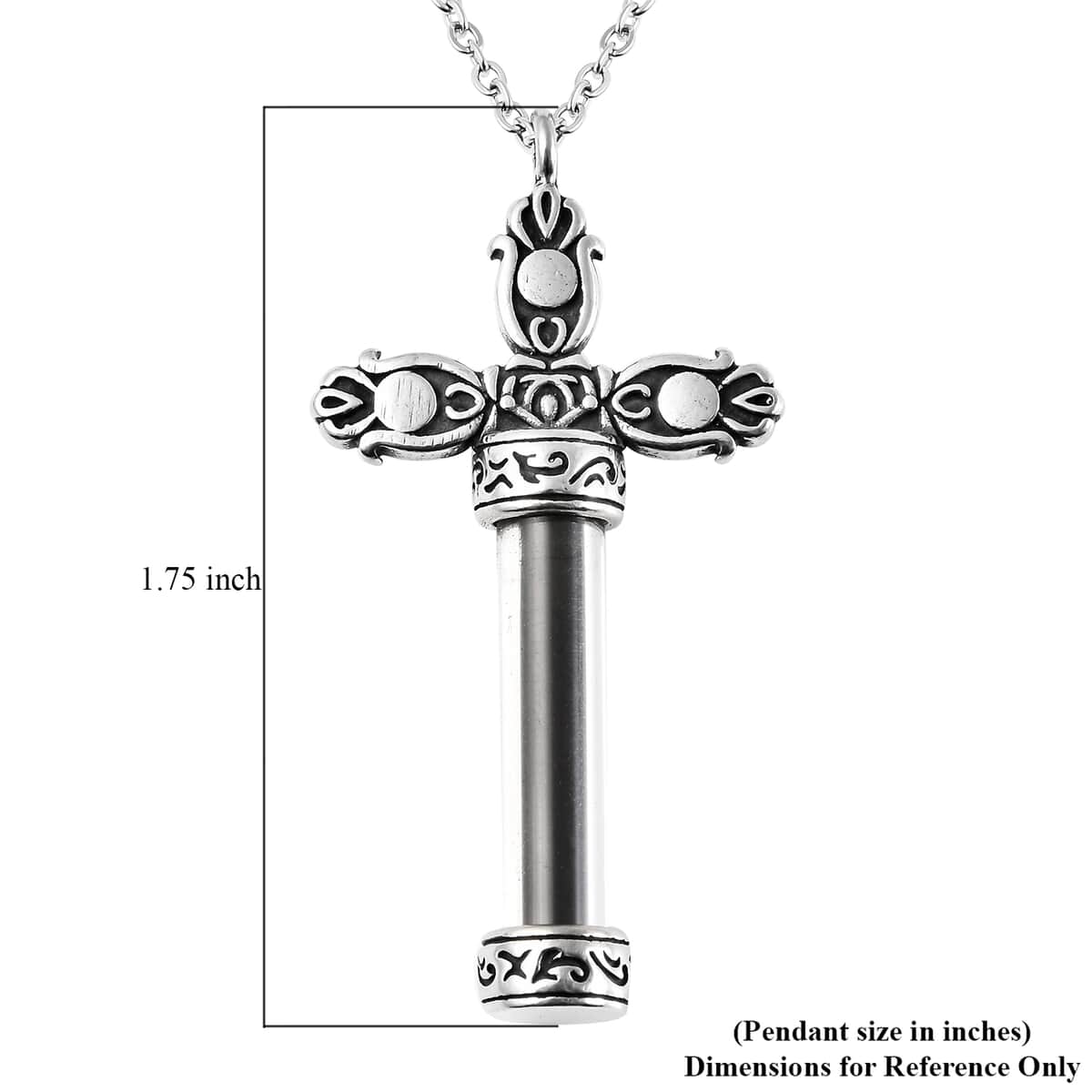 Shungite and Austrian Crystal, Glass Cross Bottle Necklace 20 Inches in Stainless Steel 5.00 ctw image number 4
