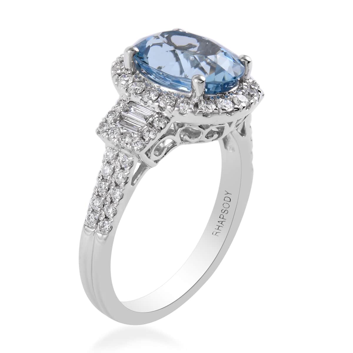 Rhapsody 950 Platinum AAAA Santa Maria Aquamarine and E-F VS Diamond Ring (Size 10.0) 7.00 Grams 2.90 ctw image number 2