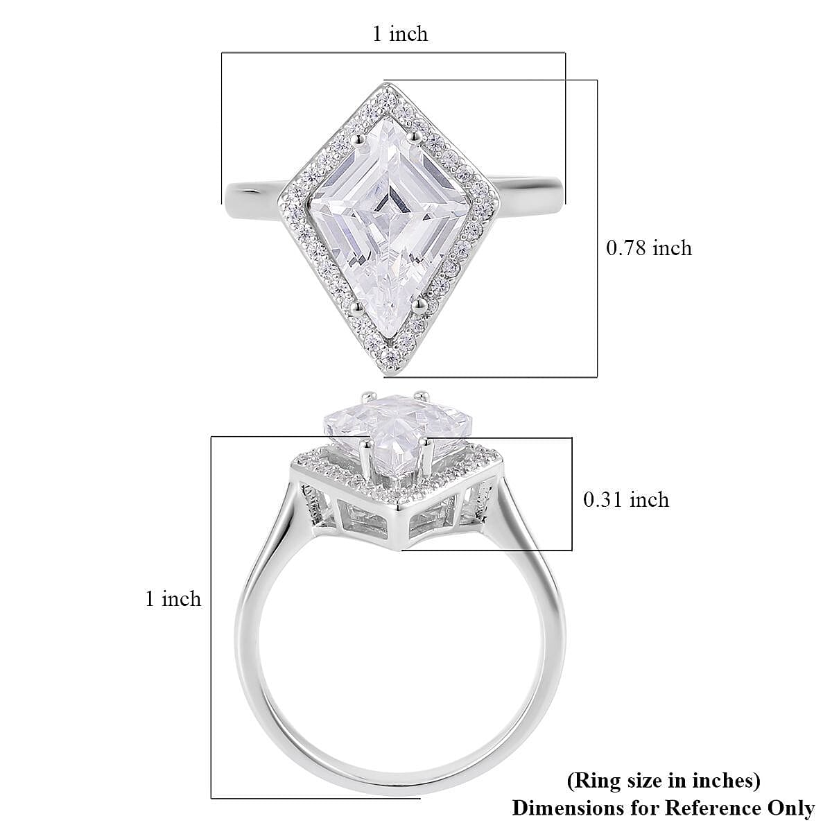 Lustro Stella Finest CZ Kite Shape Ring in Sterling Silver (Size 7.0) 7.40 ctw image number 5