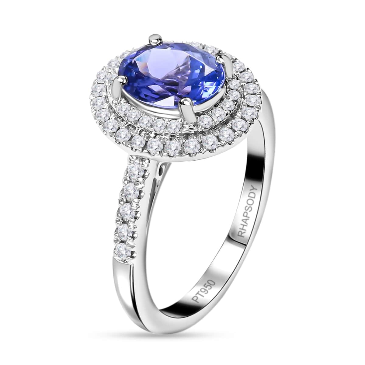 Rhapsody 950 Platinum AAAA Tanzanite and E-F VS Diamond Double Halo Ring (Size 6.0) 7.23 Grams 2.10 ctw  image number 2