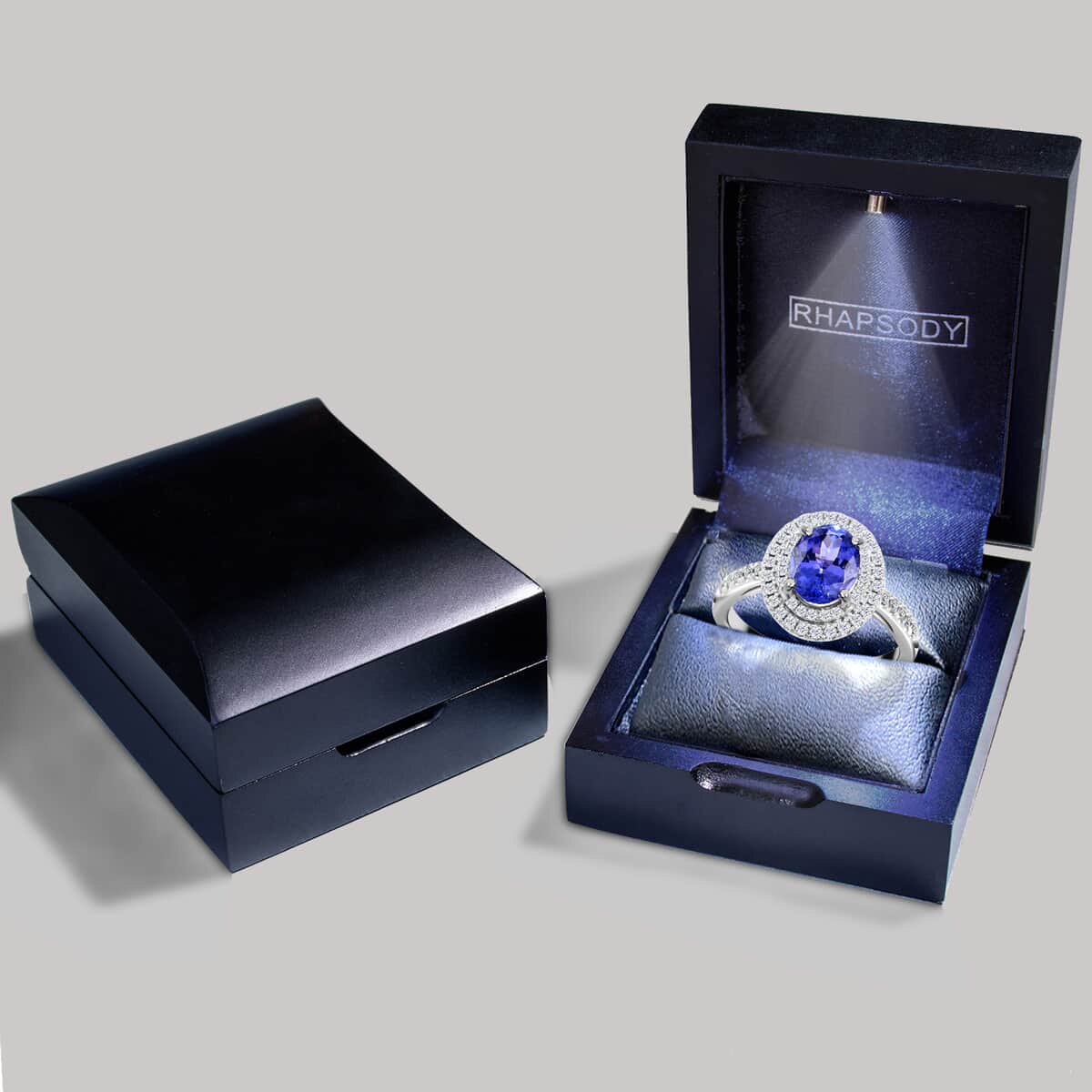 Rhapsody 950 Platinum AAAA Tanzanite and E-F VS Diamond Double Halo Ring (Size 6.0) 7.23 Grams 2.10 ctw  image number 4