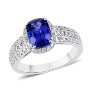 RHAPSODY 950 Platinum AAAA Tanzanite and E-F VS Diamond Ring with Appraised Certificate (Size 6.0) 7.75 Grams 2.10 ctw