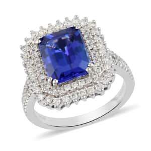 Rhapsody 950 Platinum AAAA Tanzanite and Diamond E-F VS Split Ring with Appraised Certificate (Size 8.0) 9.9 Grams 4.40 ctw