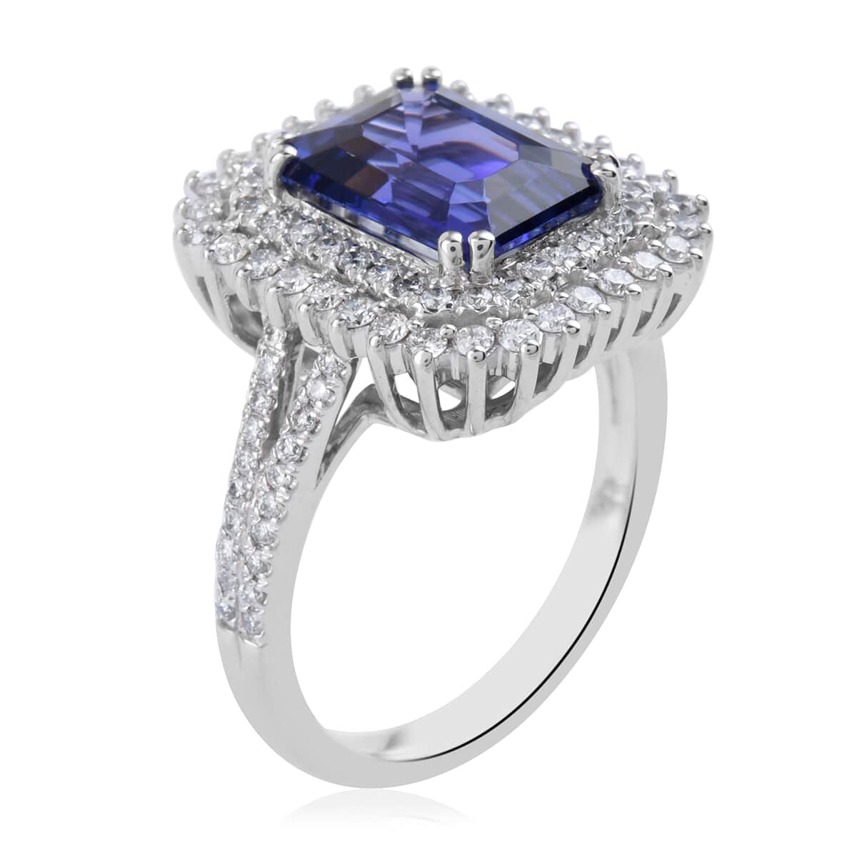 Rhapsody 950 Platinum AAAA Tanzanite and Diamond E-F VS Split Ring with Appraised Certificate (Size 8.0) 9.9 Grams 4.40 ctw image number 2