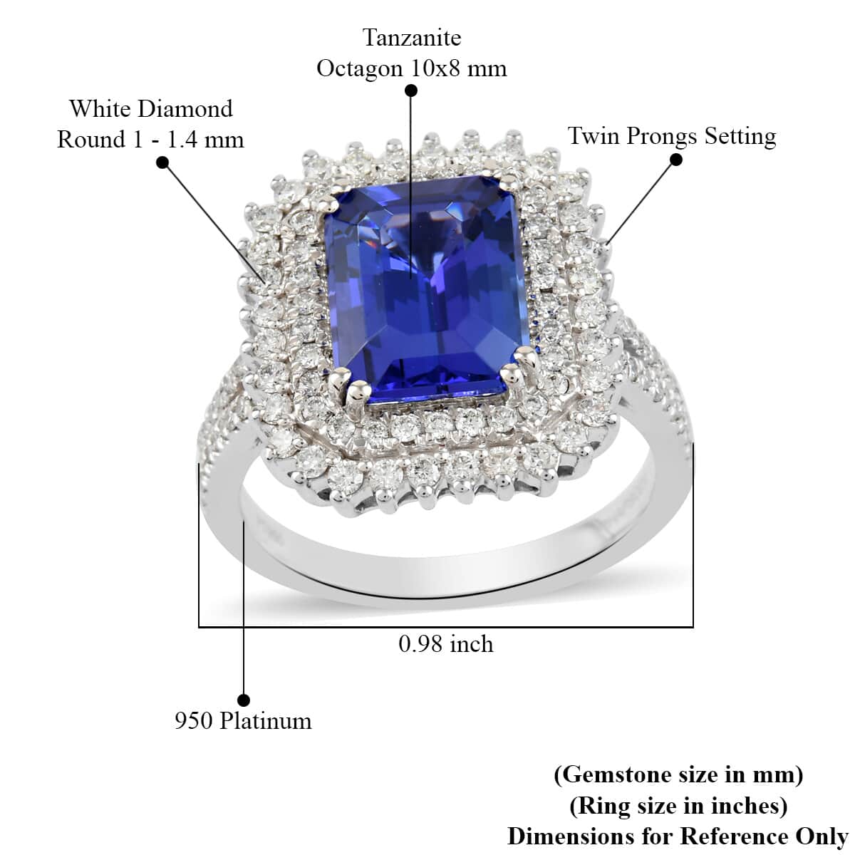Rhapsody 950 Platinum AAAA Tanzanite and Diamond E-F VS Split Ring with Appraised Certificate (Size 8.0) 9.9 Grams 4.40 ctw image number 4