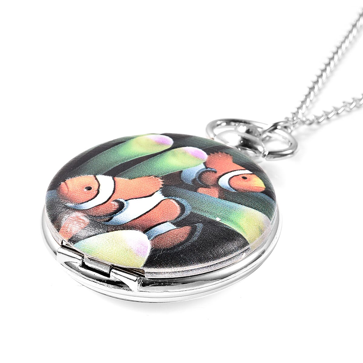 Strada Japanese Movement Water Resistant Finding Nemo Theme Pocket Watch in Silvertone With Iron Chain (31 in) image number 1
