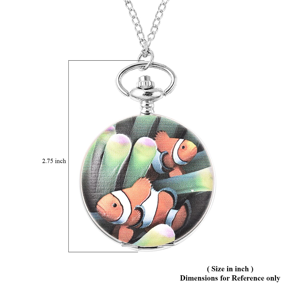 Strada Japanese Movement Water Resistant Finding Nemo Theme Pocket Watch in Silvertone With Iron Chain (31 in) image number 6
