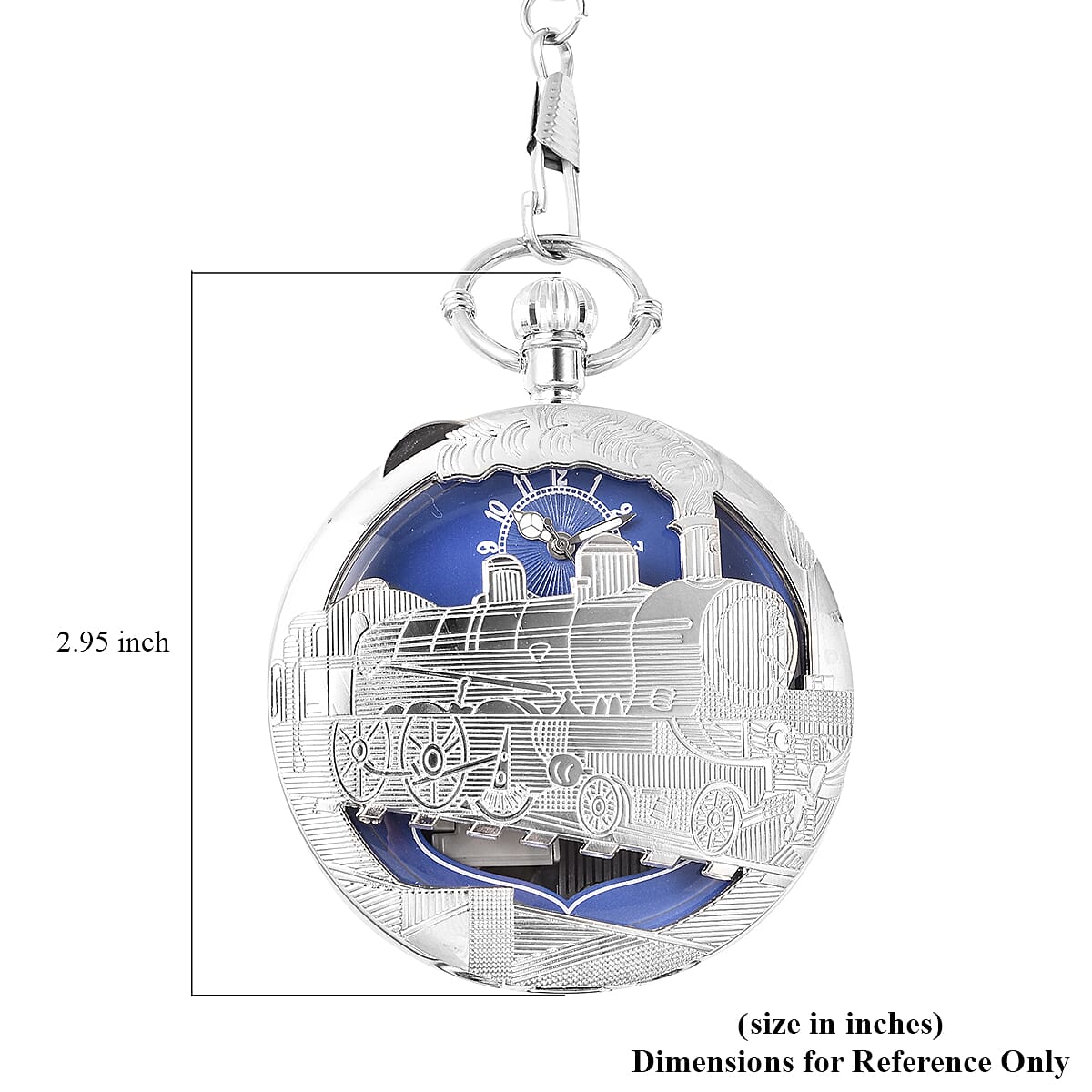 Genoa Miyota Japanese Movement Train Pattern Music Pocket Watch with Chain (14 in) in Silvertone image number 4