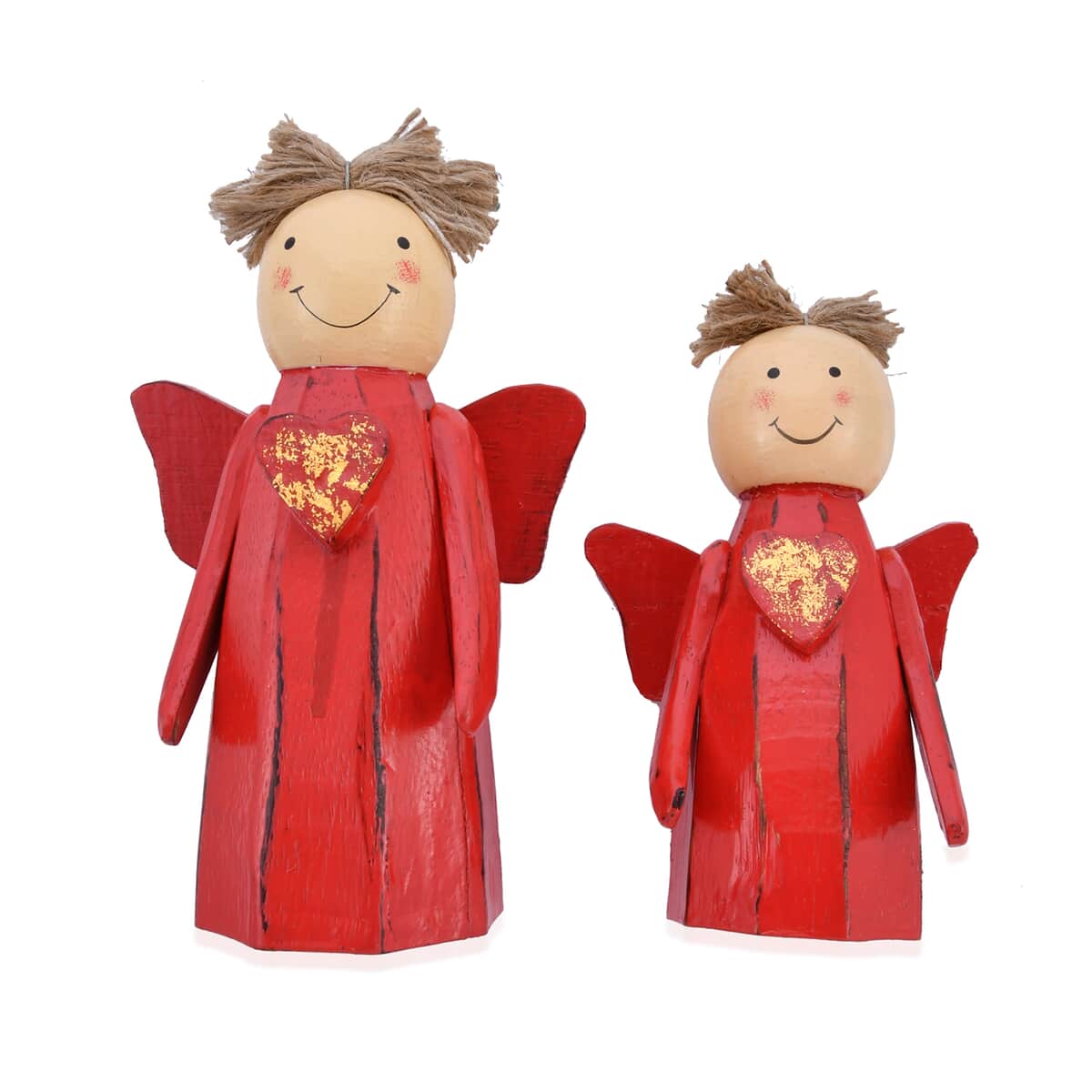 Red Handcrafted Set of 2 Wooden Christmas Standing Angel Dolls with Wings image number 0