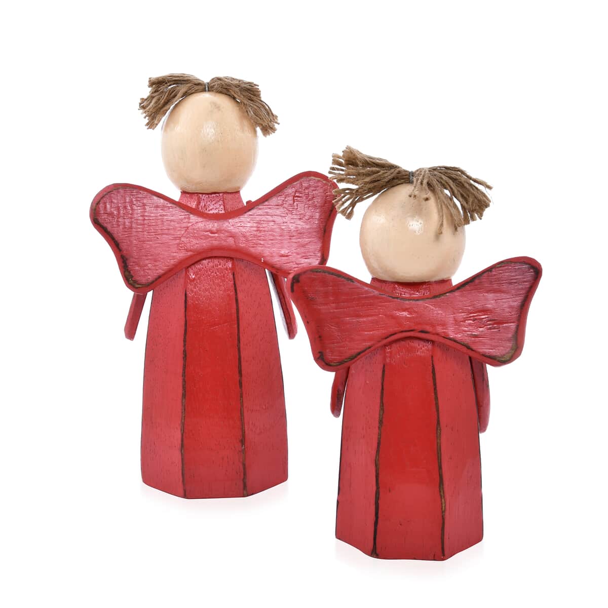 Red Handcrafted Set of 2 Wooden Christmas Standing Angel Dolls with Wings (7.87x5.31x3.14) image number 3