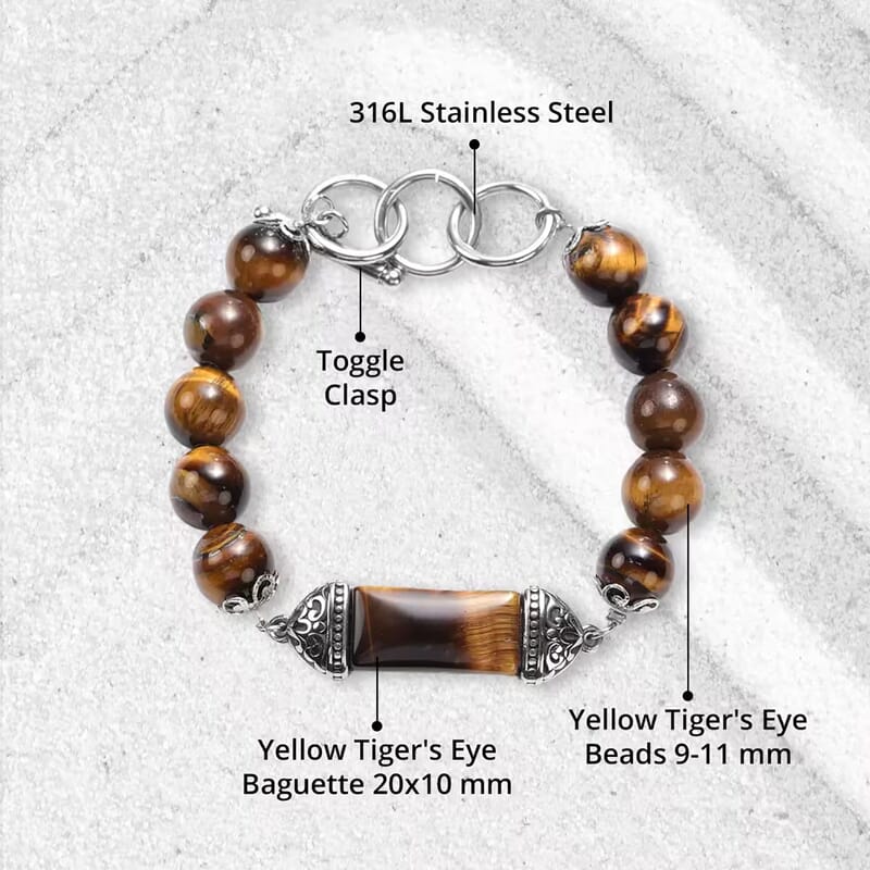 Yellow Tiger's Eye 117.20 ctw Bracelet in Stainless Steel (6.75 In)
