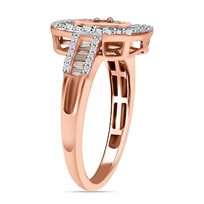 Natural Champagne and White Diamond Ring in Platinum & Vermeil Rose Gold Over Sterling Silver (Size 10.0) 1.00 ctw