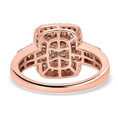 Natural Champagne and White Diamond Ring in Platinum & Vermeil Rose Gold Over Sterling Silver (Size 10.0) 1.00 ctw