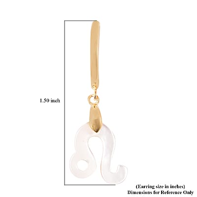 White Mother Of Pearl Leo Zodiac Hoop Earring in 14K YG Over Sterling Silver
