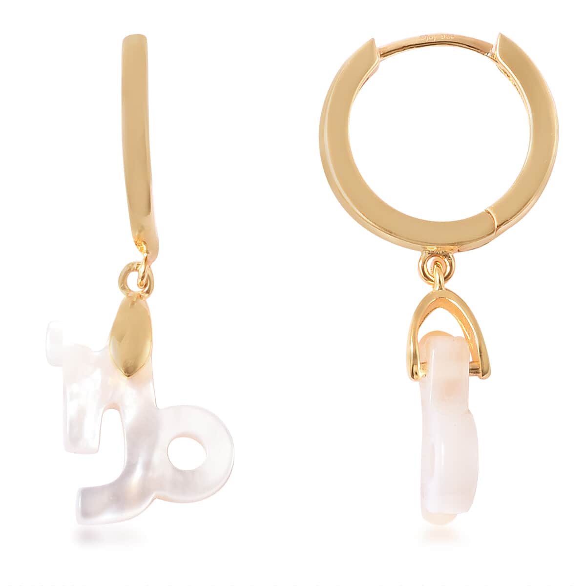White Mother Of Pearl Capricorn Zodiac Hoop Earring in 14K YG Over Sterling Silver image number 0