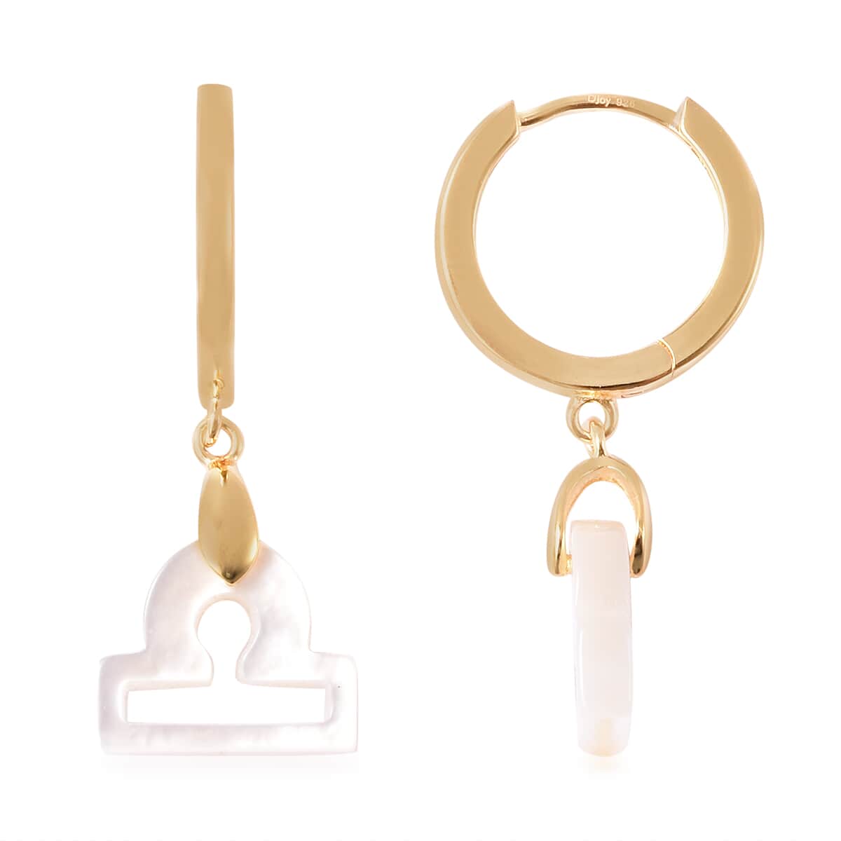 White Mother Of Pearl Libra Zodiac Hoop Earring in 14K YG Over Sterling Silver image number 0