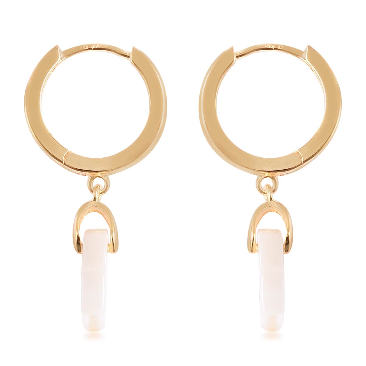 White Mother Of Pearl Libra Zodiac Hoop Earring in 14K YG Over Sterling Silver image number 2