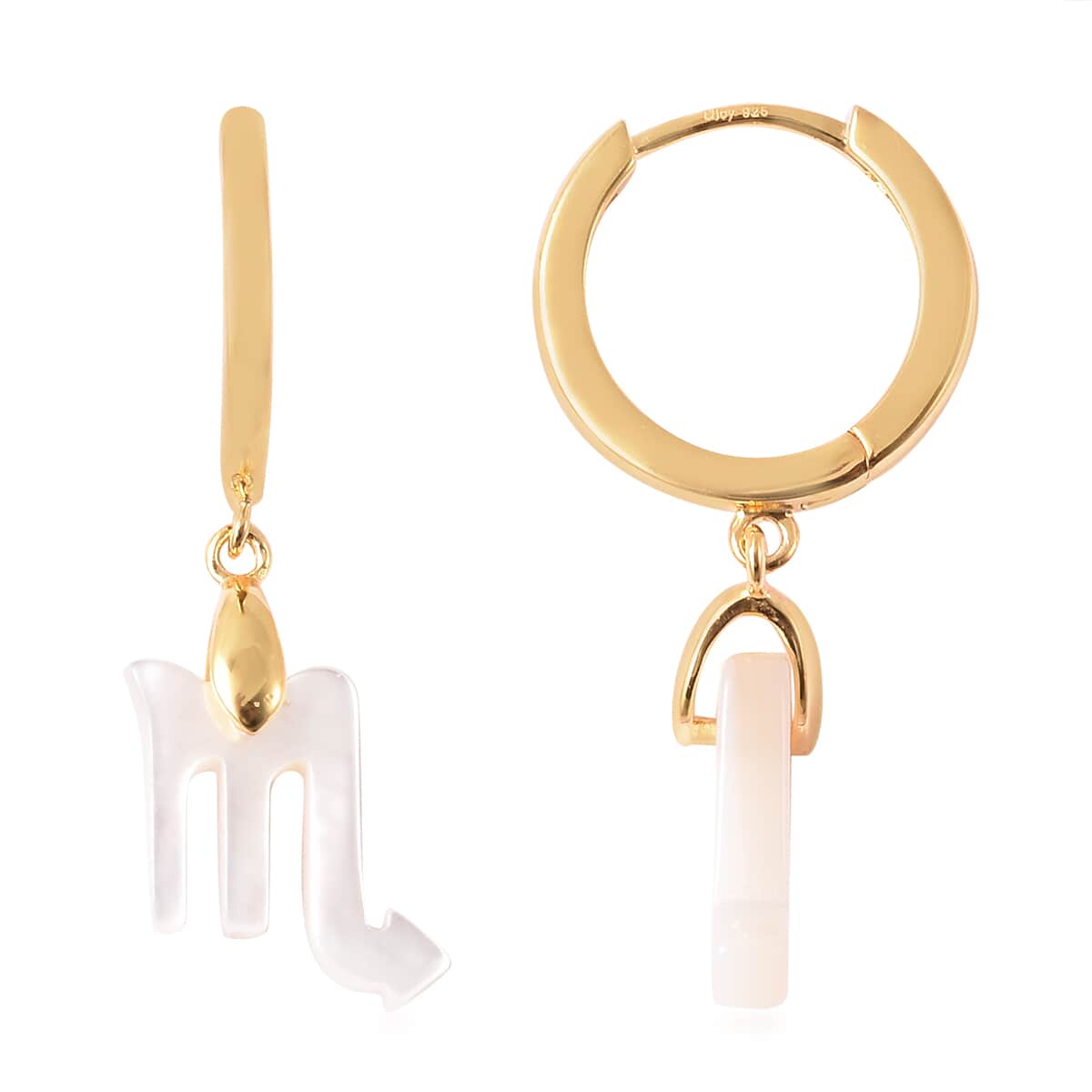 White Mother Of Pearl Scorpion Zodiac Hoop Earrings in 14K YG Over Sterling Silver image number 0