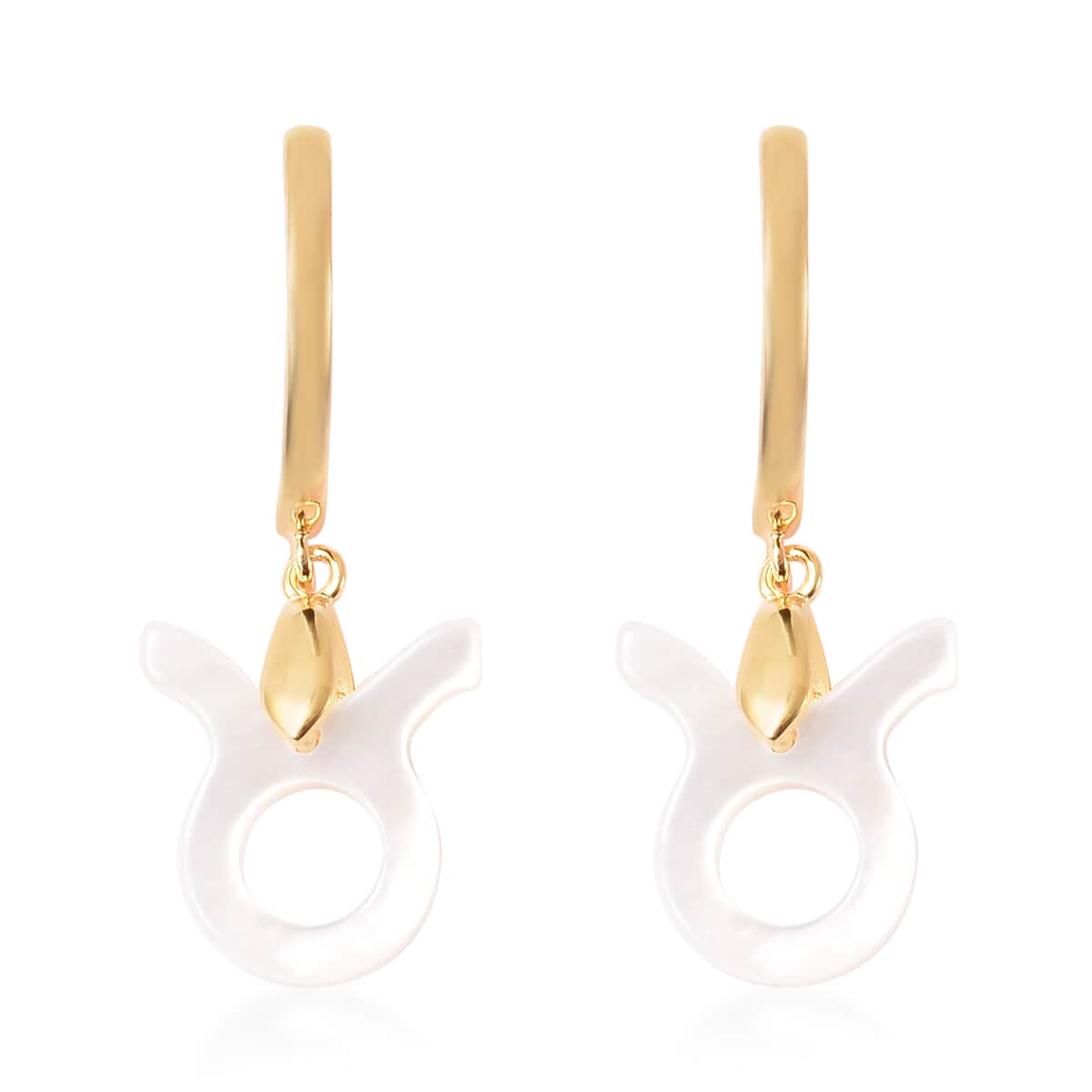 White Mother Of Pearl Taurus Zodiac Hoop Earring in 14K YG Over Sterling Silver image number 0