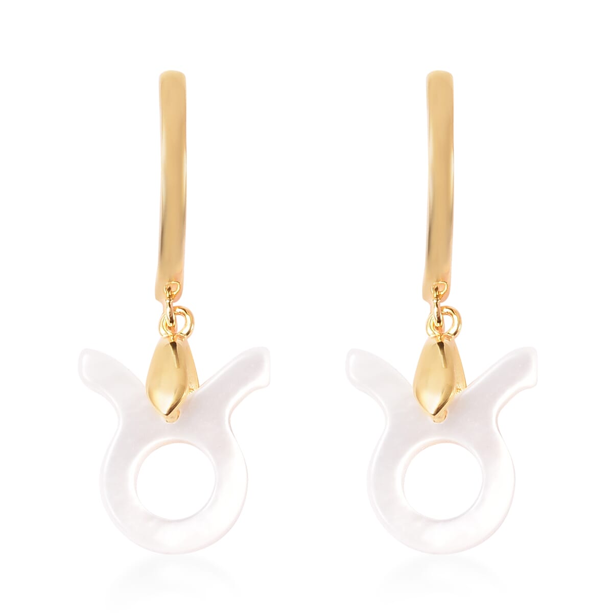 White Mother Of Pearl Taurus Zodiac Hoop Earring in 14K YG Over Sterling Silver image number 0