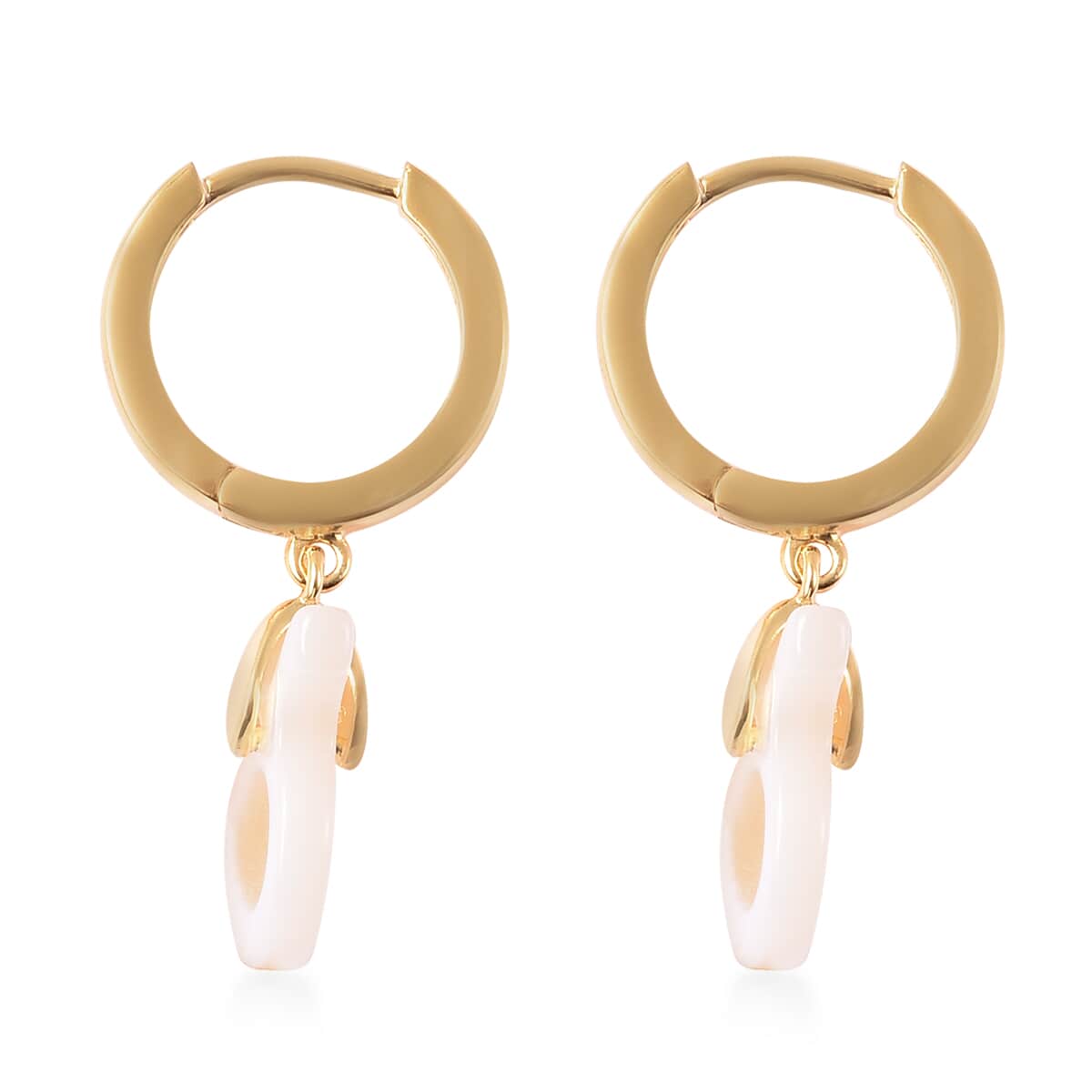 White Mother Of Pearl Taurus Zodiac Hoop Earring in 14K YG Over Sterling Silver image number 2