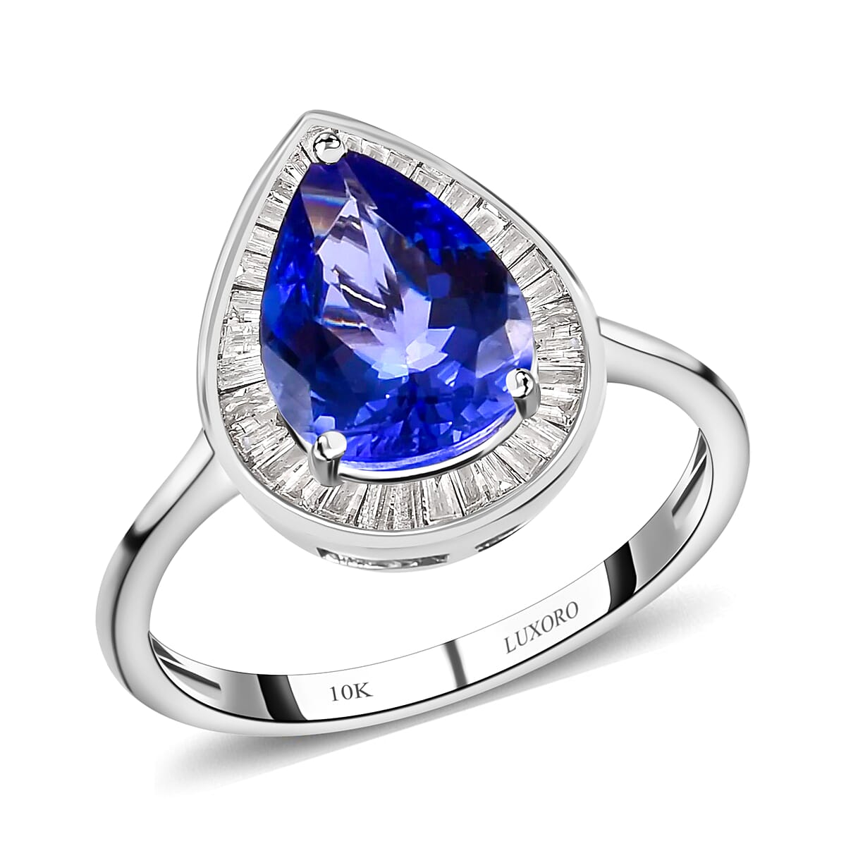 Luxoro Premium Tanzanite Ring, 10K White Gold Ring, Diamond Halo Ring, Tanzanite Halo Ring, Engagement Ring For Women 2.40 ctw image number 0