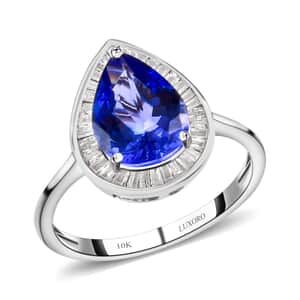 LUXORO 10K White Gold Premium Tanzanite and Diamond Halo Ring 2 Grams 2.30 ctw