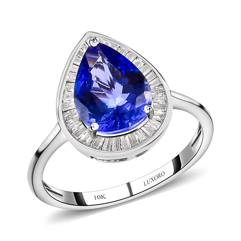 Luxoro Premium Tanzanite Ring, 10K White Gold Ring, Diamond Halo Ring, Tanzanite Halo Ring, Engagement Ring For Women 2.40 ctw (Size 10)
