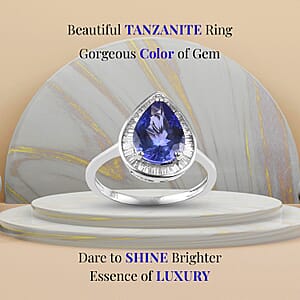 Luxoro Premium Tanzanite Ring, 10K White Gold Ring, Diamond Halo Ring, Tanzanite Halo Ring, Engagement Ring For Women 2.40 ctw (Del. in 10-12 Days) (Size 10)