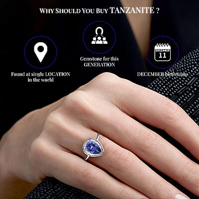 Luxoro Premium Tanzanite Ring, 10K White Gold Ring, Diamond Halo Ring, Tanzanite Halo Ring, Engagement Ring For Women 2.40 ctw (Size 10)