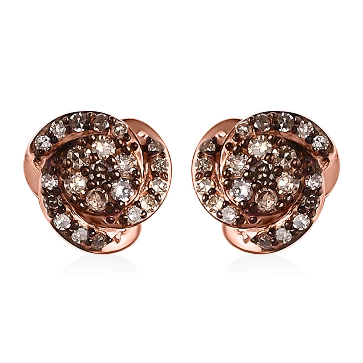 Natural Champagne Diamond 0.25 ctw Knotted Stud Earrings in Rhodium and Vermeil Rose Gold Over Sterling Silver image number 0