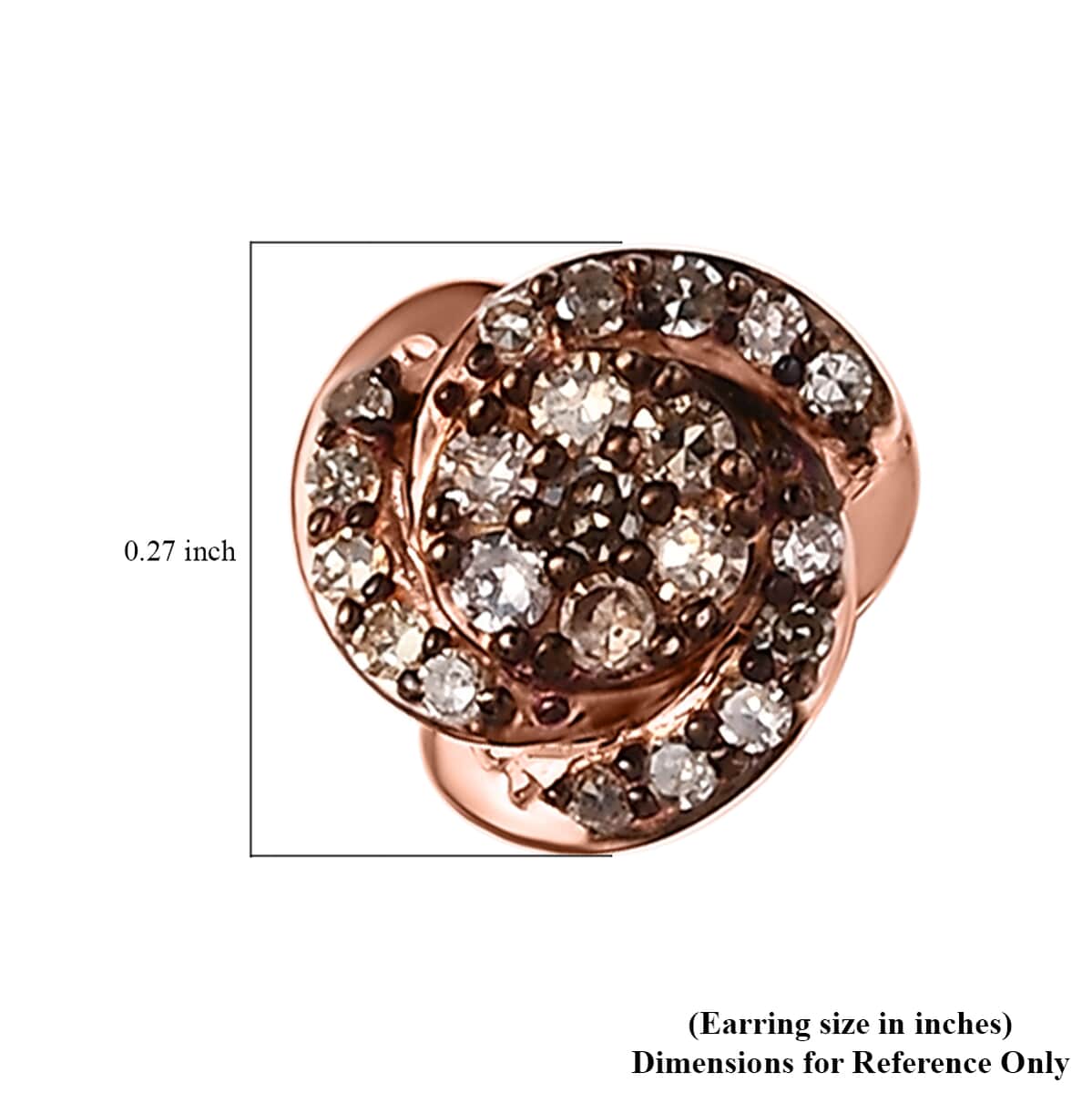 Natural Champagne Diamond 0.25 ctw Knotted Stud Earrings in Rhodium and Vermeil Rose Gold Over Sterling Silver image number 4