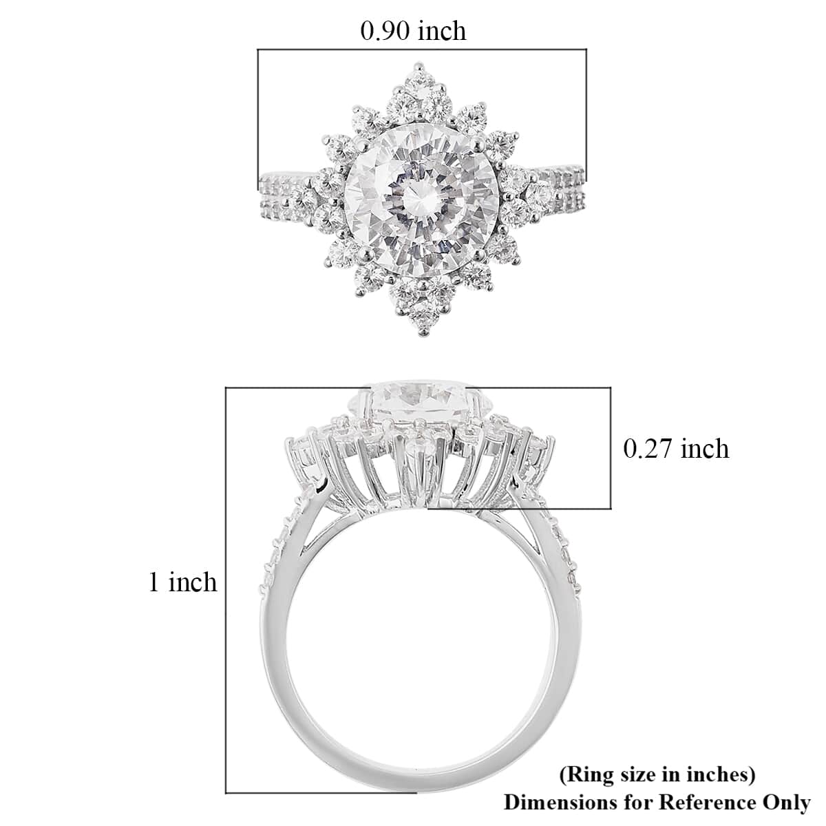 LUSTRO STELLA AAA Premium Cubic Zirconia Halo Ring in Sterling Silver (Size 10.0) 8.65 ctw image number 5