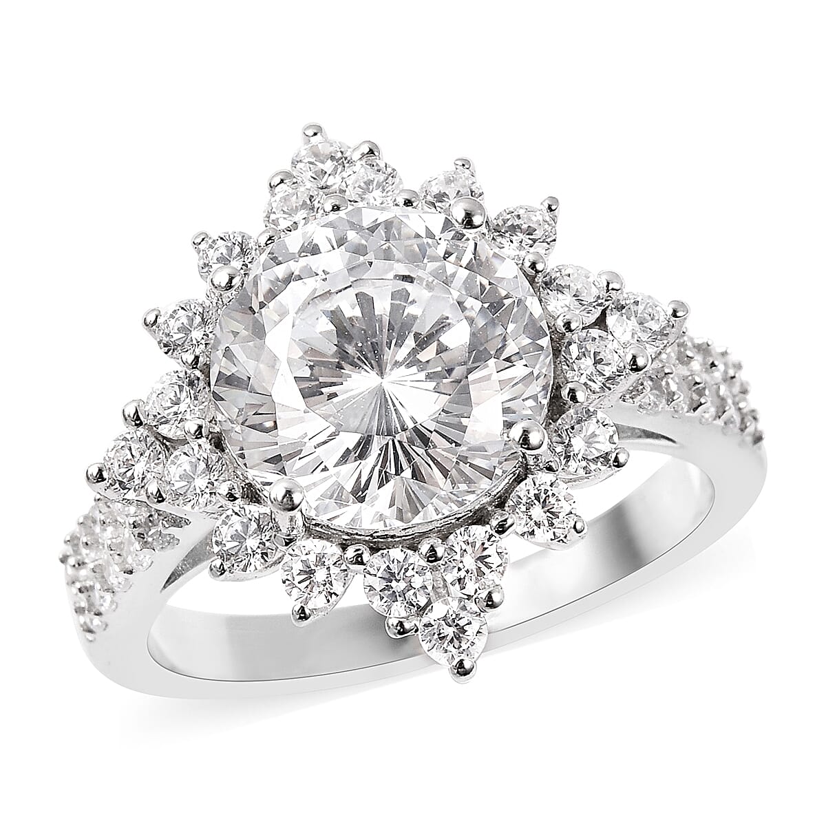 Lustro Stella Finest CZ Halo Ring in Sterling Silver (Size 7.0) 8.65 ctw