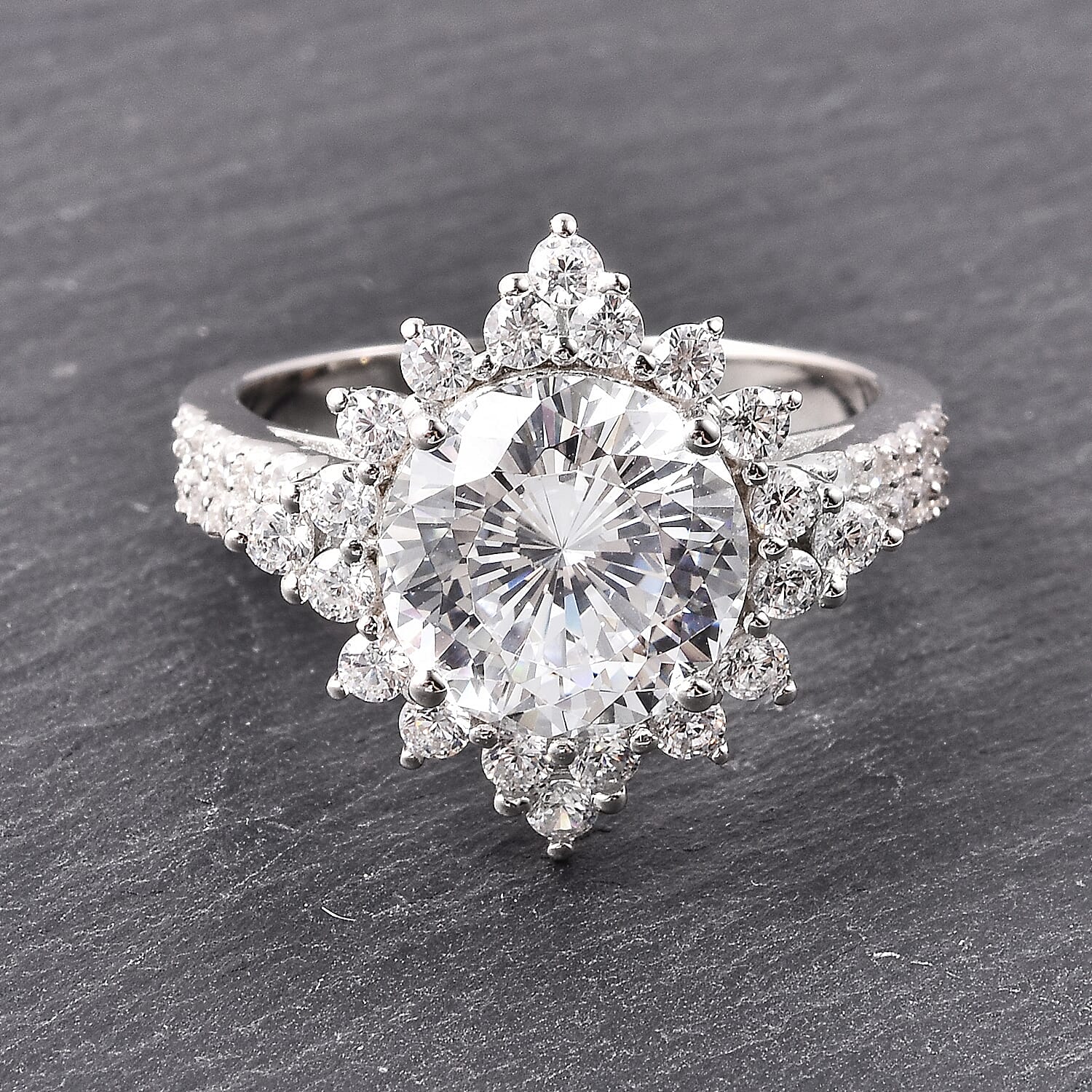 Lustro Stella Finest CZ Halo Ring in Sterling Silver (Size 7.0) 8.65 ctw