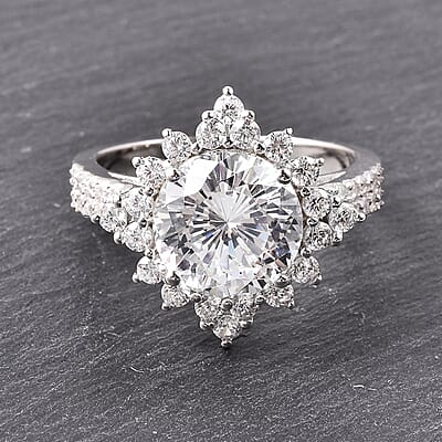 Lustro Stella Finest CZ Halo Ring in Sterling Silver (Size 7.0) 8.65 ctw