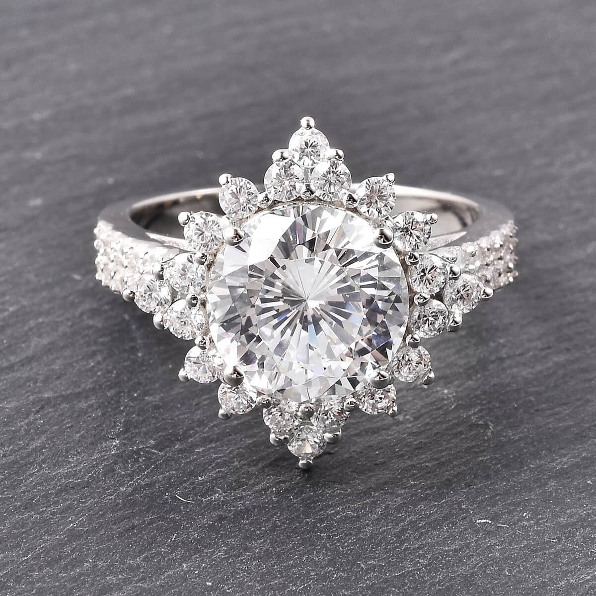 Lustro Stella Finest CZ Halo Ring in Sterling Silver (Size 7.0) 8.65 ctw image number 1