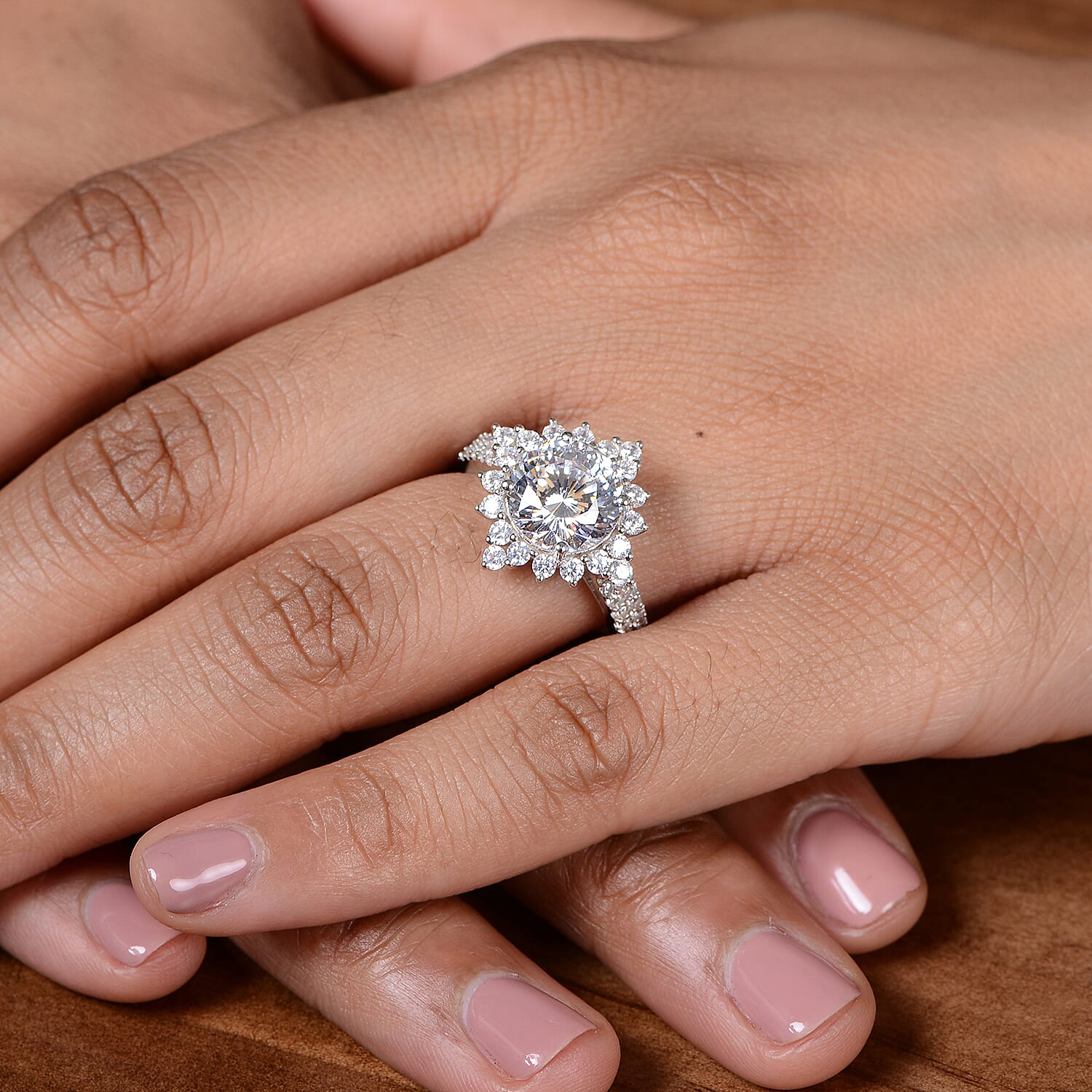 Lustro Stella Finest CZ Halo Ring in Sterling Silver (Size 7.0) 8.65 ctw