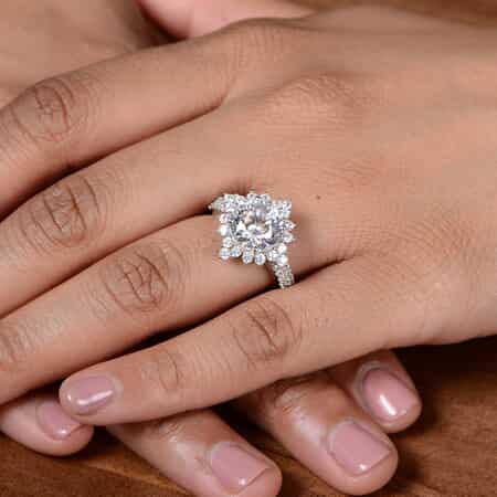 Lustro Stella Finest CZ Halo Ring in Sterling Silver (Size 7.0) 8.65 ctw image number 2
