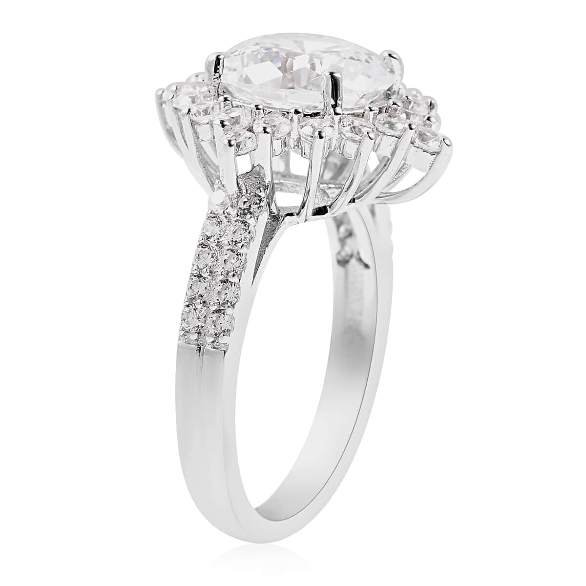 Lustro Stella Finest CZ Halo Ring in Sterling Silver (Size 7.0) 8.65 ctw image number 3