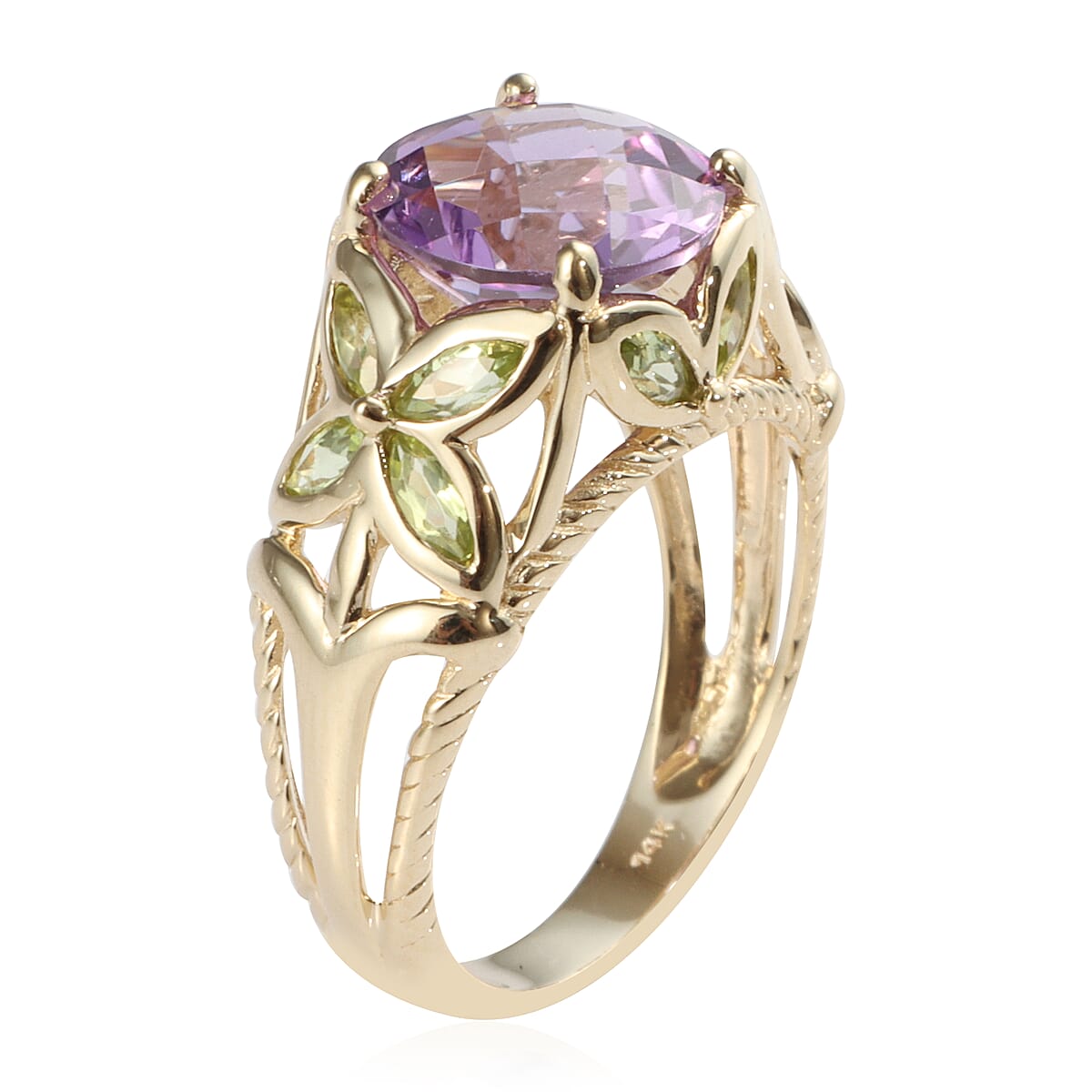 14K Yellow Gold Amethyst and Peridot Ring (Size 7.0) 4.38 Grams 5.20 ctw image number 1