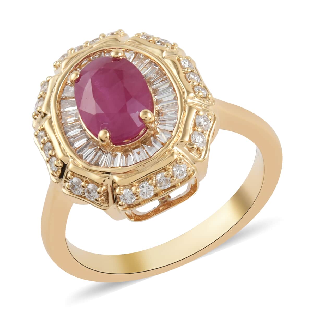 Iliana 18K Yellow Gold AAA Royal Ruby and G-H SI Diamond Cocktail Ring (Size 6.0) 7.40 Grams 1.75 ctw image number 0