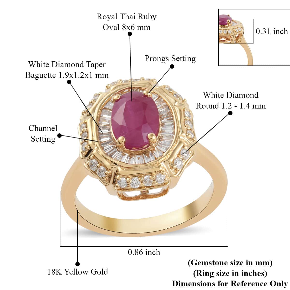 Iliana 18K Yellow Gold AAA Royal Ruby and G-H SI Diamond Cocktail Ring (Size 6.0) 7.40 Grams 1.75 ctw image number 4