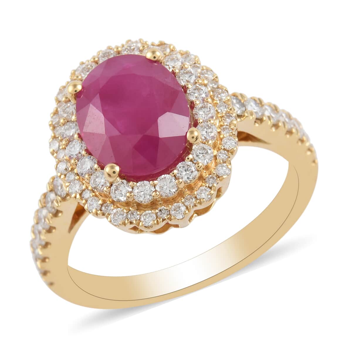 ILIANA 18K Yellow Gold AAA Royal Thai Ruby and G-H SI Diamond Ring (Size 6.0) 5.08 Grams 2.95 ctw image number 0