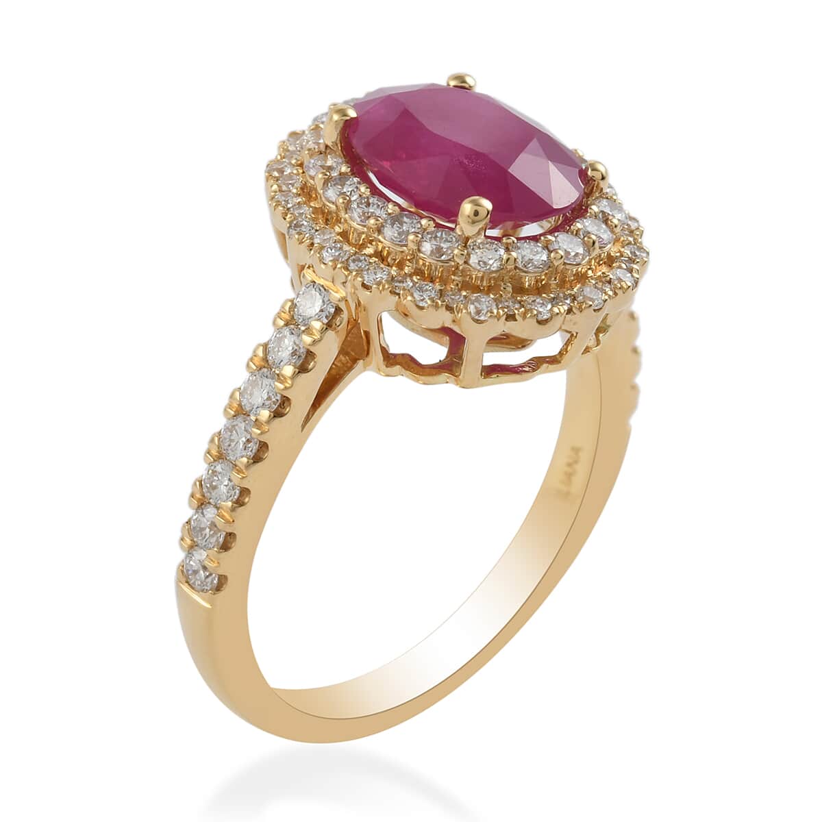 ILIANA 18K Yellow Gold AAA Royal Thai Ruby and G-H SI Diamond Ring (Size 6.0) 5.08 Grams 2.95 ctw image number 2